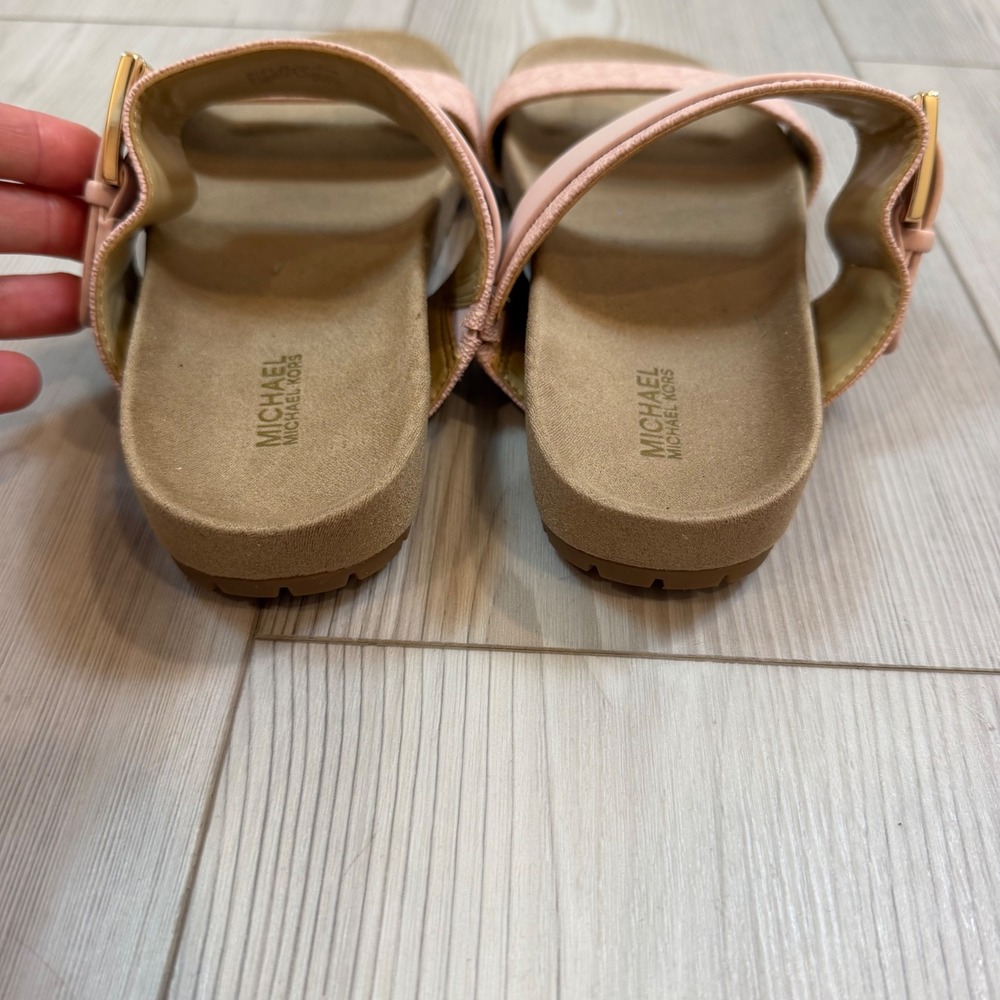 NEW Michael Kors Pink MK Logo Buckle Slide Sandals Mylah Leather Sandal 6.5M - Picture 8 of 8
